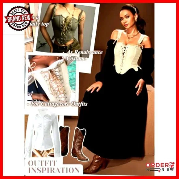 Vintage Corset Top Stretchy Lace-Up Bustier Ren Faire Casual Outfit - Picture 4 of 7